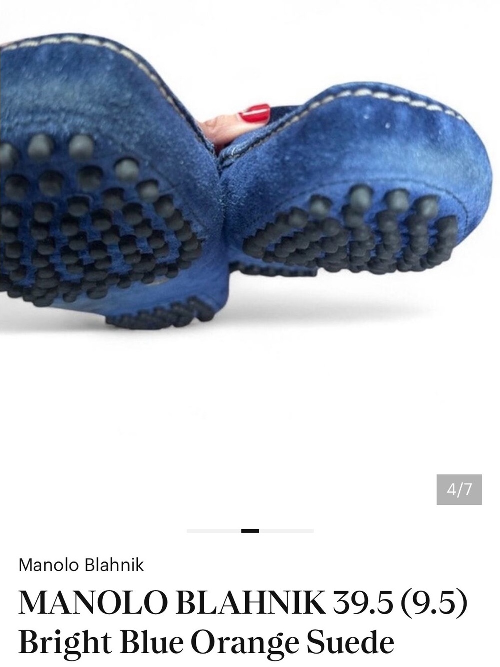 MANOLO BLAHNIK 39.5 (9.5) Bright Blue Orange Suede Roadster Driving Moccasin - Picture 4 of 7